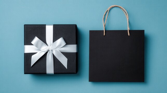 black gift box and shopping bag,