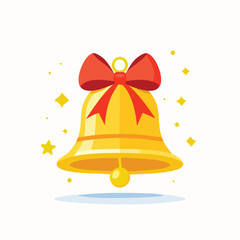 Festive Golden Bell with Red Bow and Sparkles
