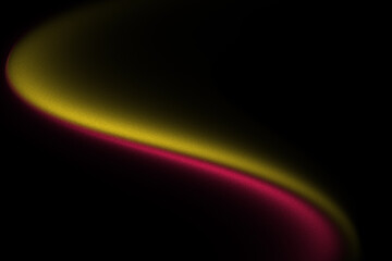 Black grainy background with pink and yellow gradient shape, glowing texture blur noise smooth light poster design