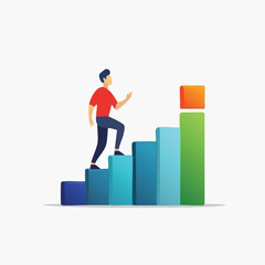 Person Climbing Colorful Bar Graph Steps to Success