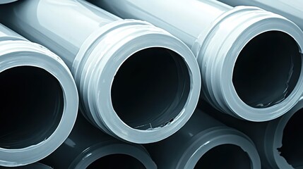 Close up of gray PVC pipes ready for plumbing construction