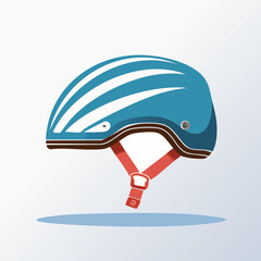 Blue and White Striped Bicycle Helmet with Red Straps