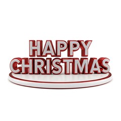 3d text happy christmas on a white podium isolated on white background