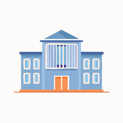 Cartoon Illustration of a Blue Building with Windows