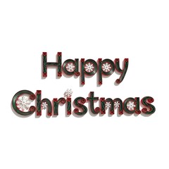 Happy christmas text with snowflakes and pine garland