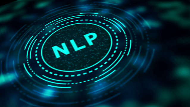 Glowing NLP Abbreviation Inside Digital Futuristic Circle on Dark Bokeh Background natural language processing