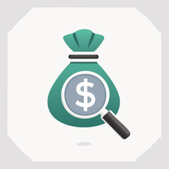 Money Bag with Magnifying Glass, Financial Analysis Concept