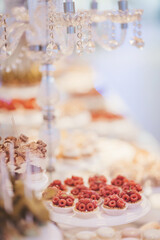 Elegant dessert display featuring decadent treats with a soft focus in a beautiful setting