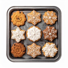Nine Assorted Christmas Cookies on Gray Metallic Baking Sheet