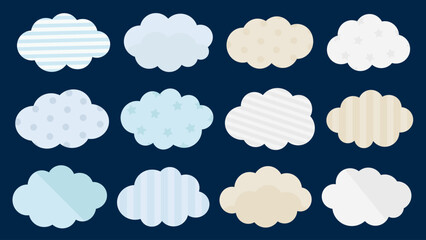 くすみカラーで可愛い柄付きの雲型フレームのセット