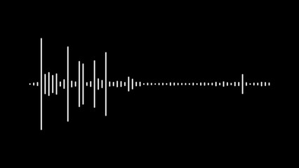 White Sound Waveform Graphic on Black Background Keywords: sound wave, audio, waveform, equalizer, music, sound, voice, signal, graphic, design, illustration, white, line, bars, digital