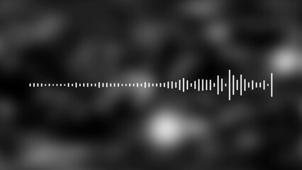 White Sound Waveform Graphic on Blurred Gray Background Keywords: sound wave, audio, waveform, equalizer, music, sound, voice, signal, graphic, design, illustration, white, line, bars, digital