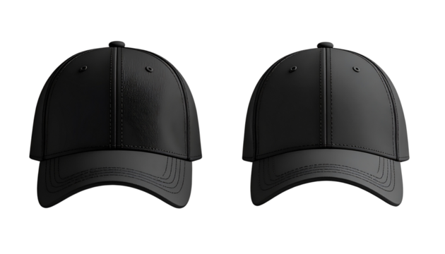  - Black Baseball Cap Mockups in Dual Angles, isolated on transparent background