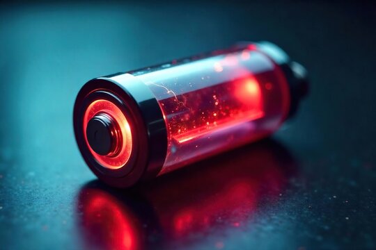 Glowing Futuristic Battery Sleek Design, Abstract Technological Concept.  High-tech power source for advanced devices and vehicles. Sustainable energy storage solution.