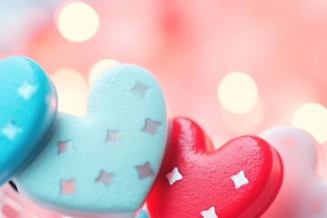 Obraz premium Bokeh hearts pink blue red.