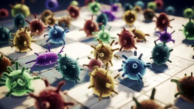 Microscopic World Colorful Viruses and Bacteria in a Cellular Environment