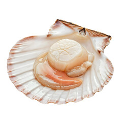 Sea scallop in shell, isolated on transparent background, png