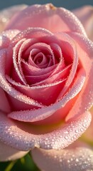 Pink Rose with Dew Drops in Morning Light Romantic Floral Nature Scene