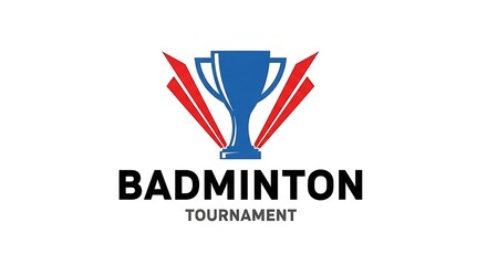 Obraz premium Photo of blue badminton tournament trophy with red wings, isolated on white background