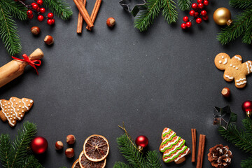 Christmas food and ingredients for cooking at black.