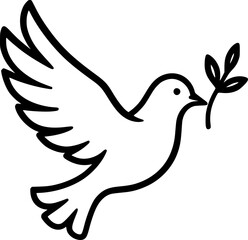 Obraz premium Black and white minimalist vector icon of a dove with open wings representing peace, hope, and emotional freedom