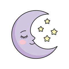 Obraz premium Dreamy moon with stars illustration for kids, perfect for bedtime stories and nursery decor, evokes a sense of wonder and calm, sweet pastel colors