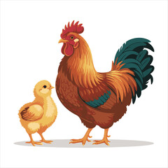 Chicken Family with Chick, Hen, and Rooster - Farm Birds Set