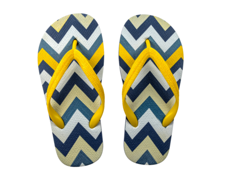  Top-Down View of Chevron Pattern Flip Flops in Bright Summer Colors Isolated on Transparent Background
