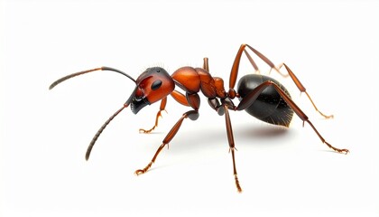 Side Profile Illustration of Red and Black Ant &ndash; Detailed Insect Anatomy on White Background
