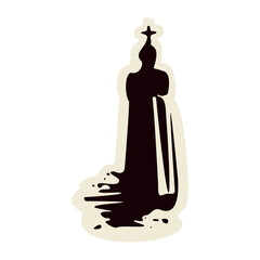 Holy Week crossbearer procession. Guiding cross held by christian piers or crucifer figure for Easter . Black and white vector clipart for religious church newsletter and clipart.