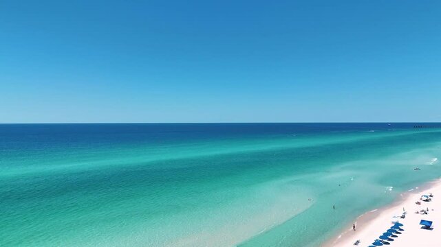 Aerial sea landscape of white sand beach on summer day in Panama City Beach Florida panhandle