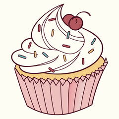 Vector art of cupcake with cherry