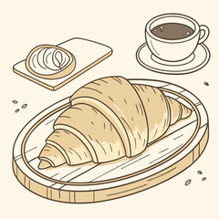 Vector art of croissant with coffee and butter on wood