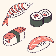 Vector art of sushi set