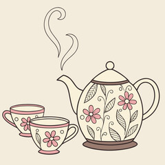 Vector art of teapot and cups