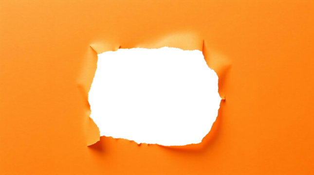 Ripped transparent hole in orange paper