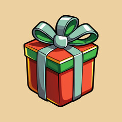 Festive red gift box with green ribbon and bow