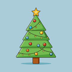 Cartoon christmas tree with ornaments and star