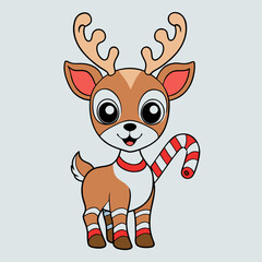 Cute cartoon reindeer holding a candy cane