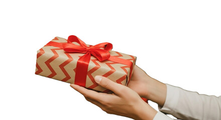 Woman Holding Christmas Gift Box on Transparent Background