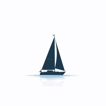 Sailing silhouette of a boat on calm water with two people