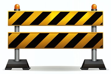 Yellow and black diagonal stripe construction barrier with warning lights