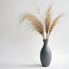 Ceramic vase with dried pampas grass in boho interior style  