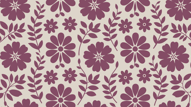 Elegant floral pattern with gorgeous wine-colored blossoms and delicate leaves creates a stunning vintage vibe for your next project
