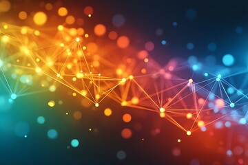 Abstract AI neural network made of luminous nodes and connecting light threads