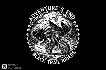 Black Trail Riders Adventure End Motorcycle Skull Mountain.