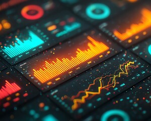 Floating crypto ledger interface with layered charts