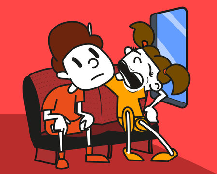 dois amigos em um &ocirc;nibus conversando - um t&iacute;mido e introvertido e a outra extrovertida e falante