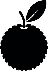 Black Silhouette Lychee Fruit Icon with Leaf for Tropical Food Design
