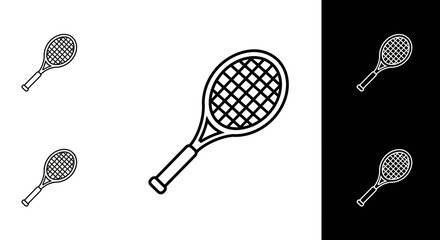 Tennis Racket Outlines on White and Black Backgrounds Sport Illustration
